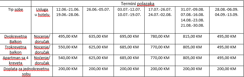 Hotel Eval cjenovnik