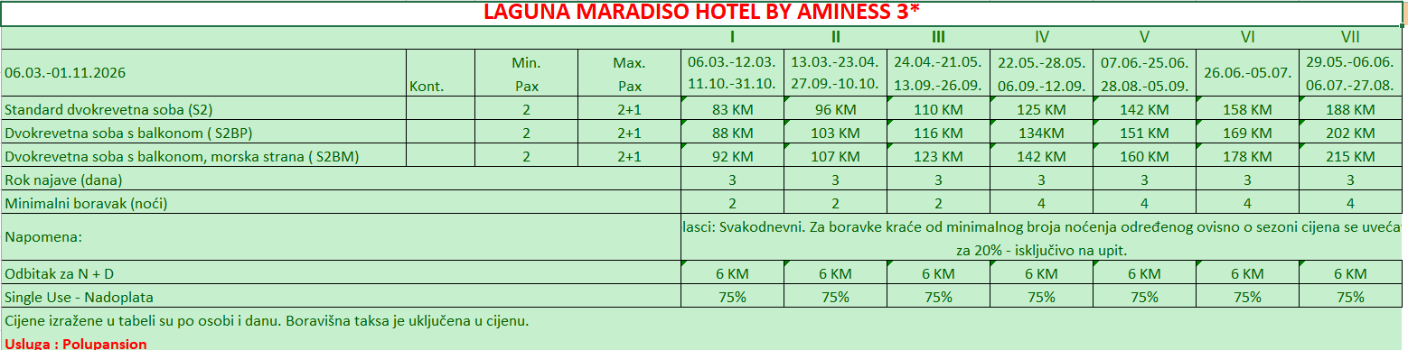 Hotel Laguna cjenovnik